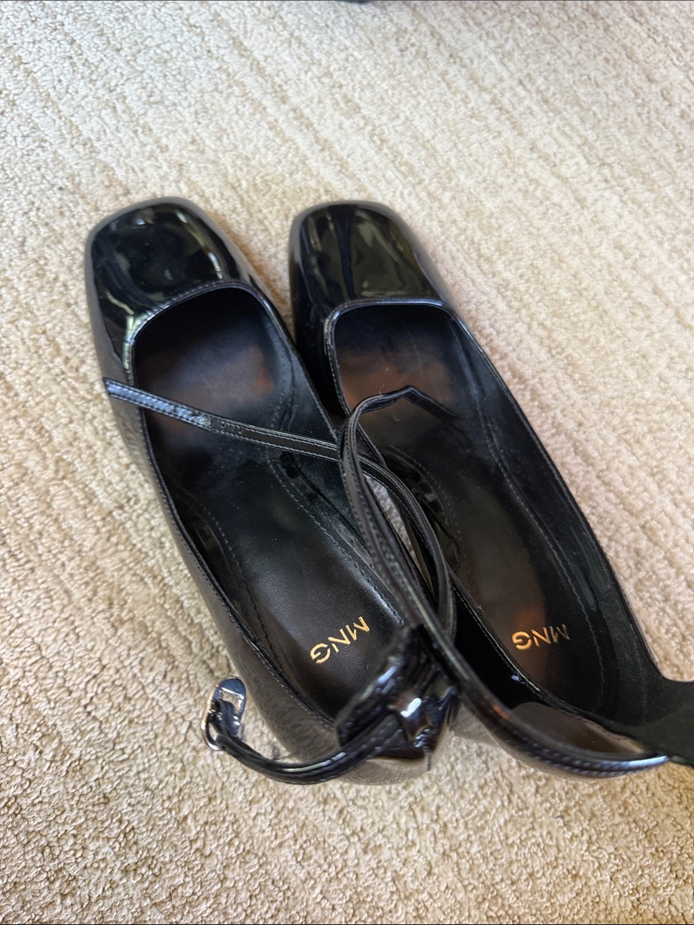 Mango Black Patent Square-Toe Mary Jane Heels